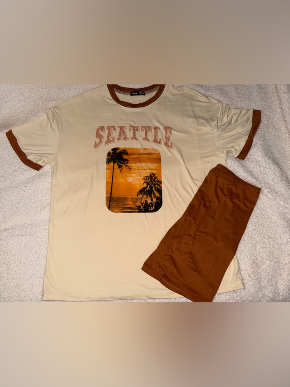 Cream and Rust Palm Graphic Ringer Tee - Picture 2 of 2